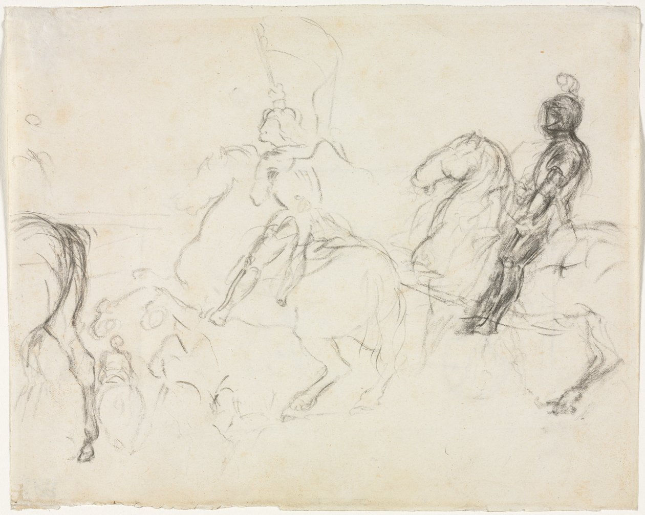 Scène de bataille avec des figures en armure à cheval recto Deux femmes assises verso, 1856-1860 - Edgar Degas
