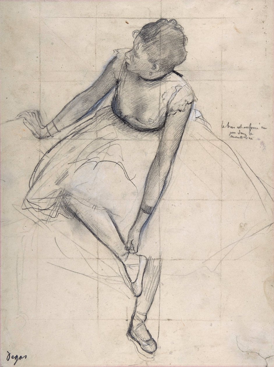 Danseuse ajustant sa chaussure. Dessin par Edgar Degas (1834-1917) New York City. Metropolitan Museum of Art. - Edgar Degas