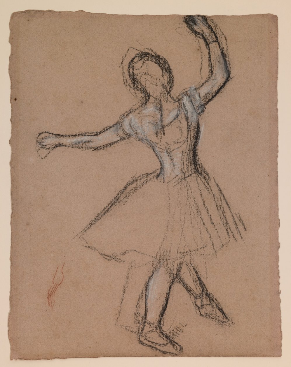 Danseuse sur scène et en mouvement, vers 1880-85 (craie fabriquée blanche, noire et rouge) - Edgar Degas