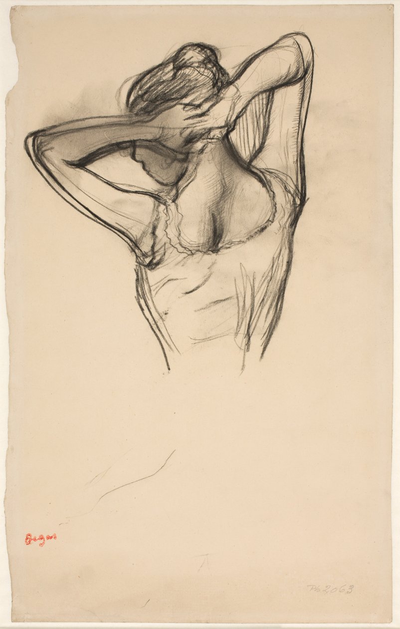 Danseuse arrangeant ses cheveux; demi-figure de profil à gauche, vue de dos - Edgar Degas