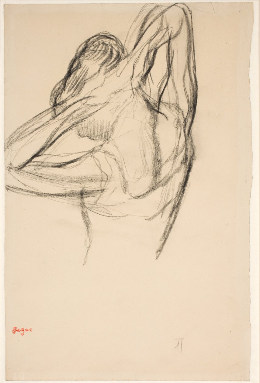 Danseuse se coiffant; demi-figure en profil vers la gauche, vue de dos - Edgar Degas