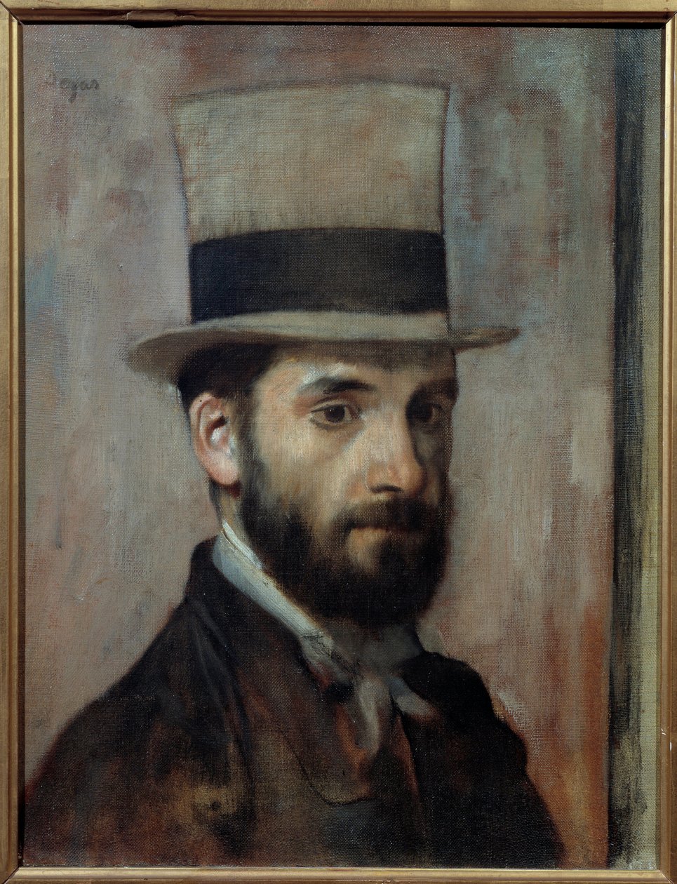 Portrait de Léon Joseph Florentin Bonnat (1833-1922) Le peintre porte un chapeau haut de forme. Peinture par Edgar Degas (1834-1917) 1863 Dim. 0,43x0,36 m Bayonne, musée Bonnat - Edgar Degas