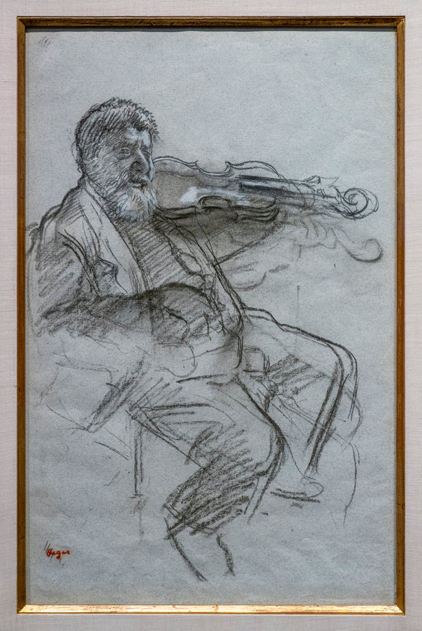 Le violoniste. 1879. Fusain et rehauts de craie blanche sur papier bleu-gris. Boston, Museum of Fine Arts, William Francis Warden Fund. - Edgar Degas