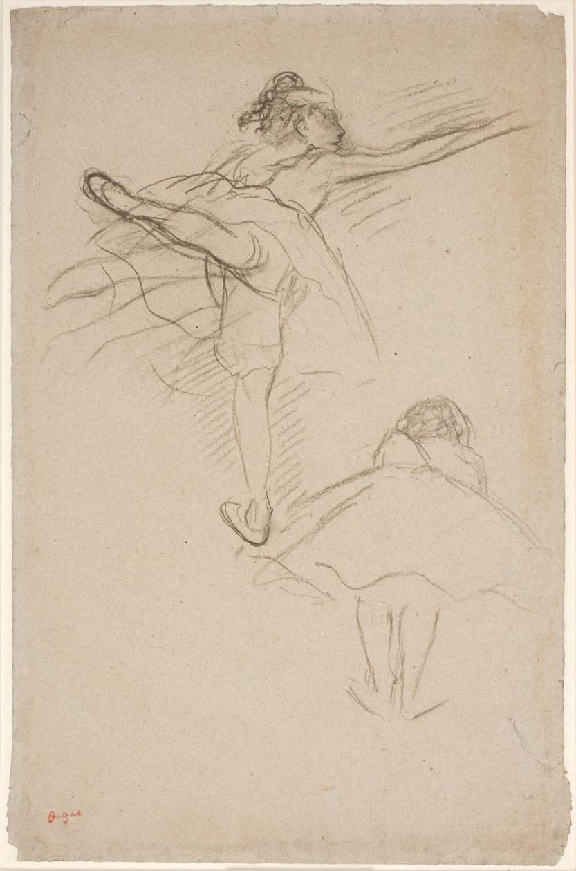 Deux études de danseuses. En haut, danseuse debout sur la jambe gauche ; en bas, danseuse penchée en avant vue de dos - Edgar Degas