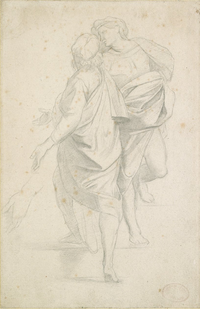 Deux figures debout sur un escalier (d