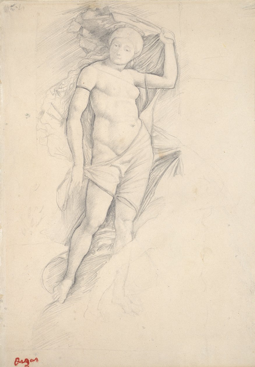 Femme, partiellement drapée, avec une légère étude d