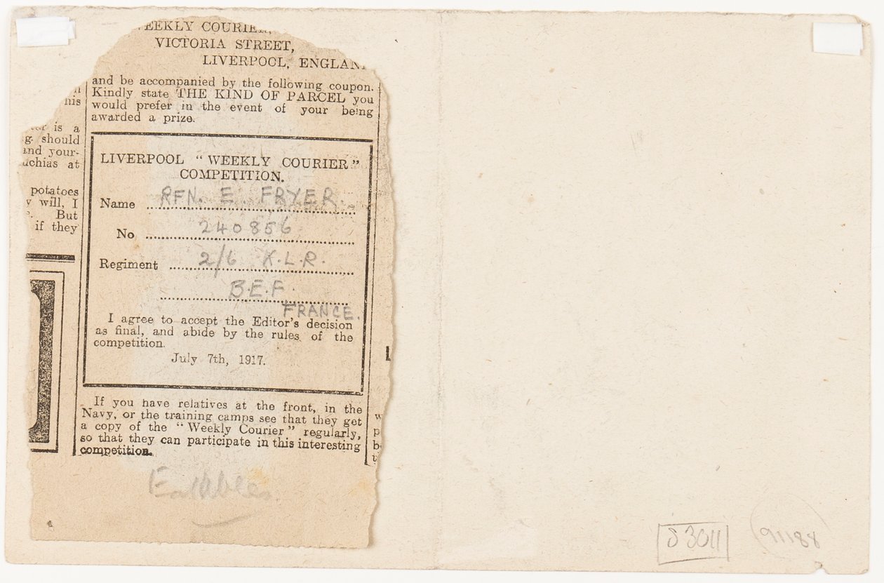 Soumission à un concours de journal, 1917 - Edgar Fryer