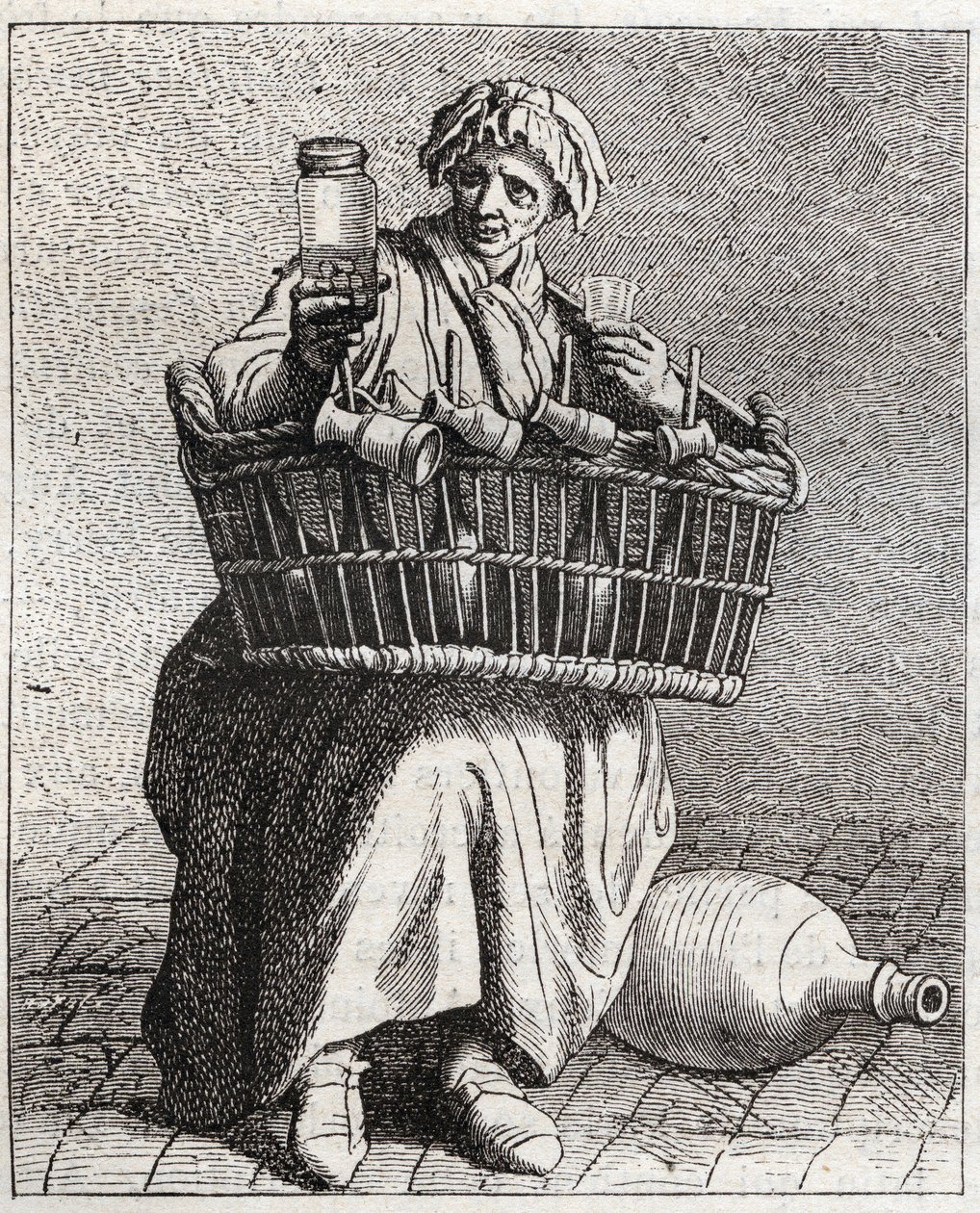 Le marchand de cognac - Petit métier de Paris (Études prises dans le bas Peuple, ou les Cris de Paris) - gravure par Edme Bouchardon (1698-1762) - Edmé Bouchardon