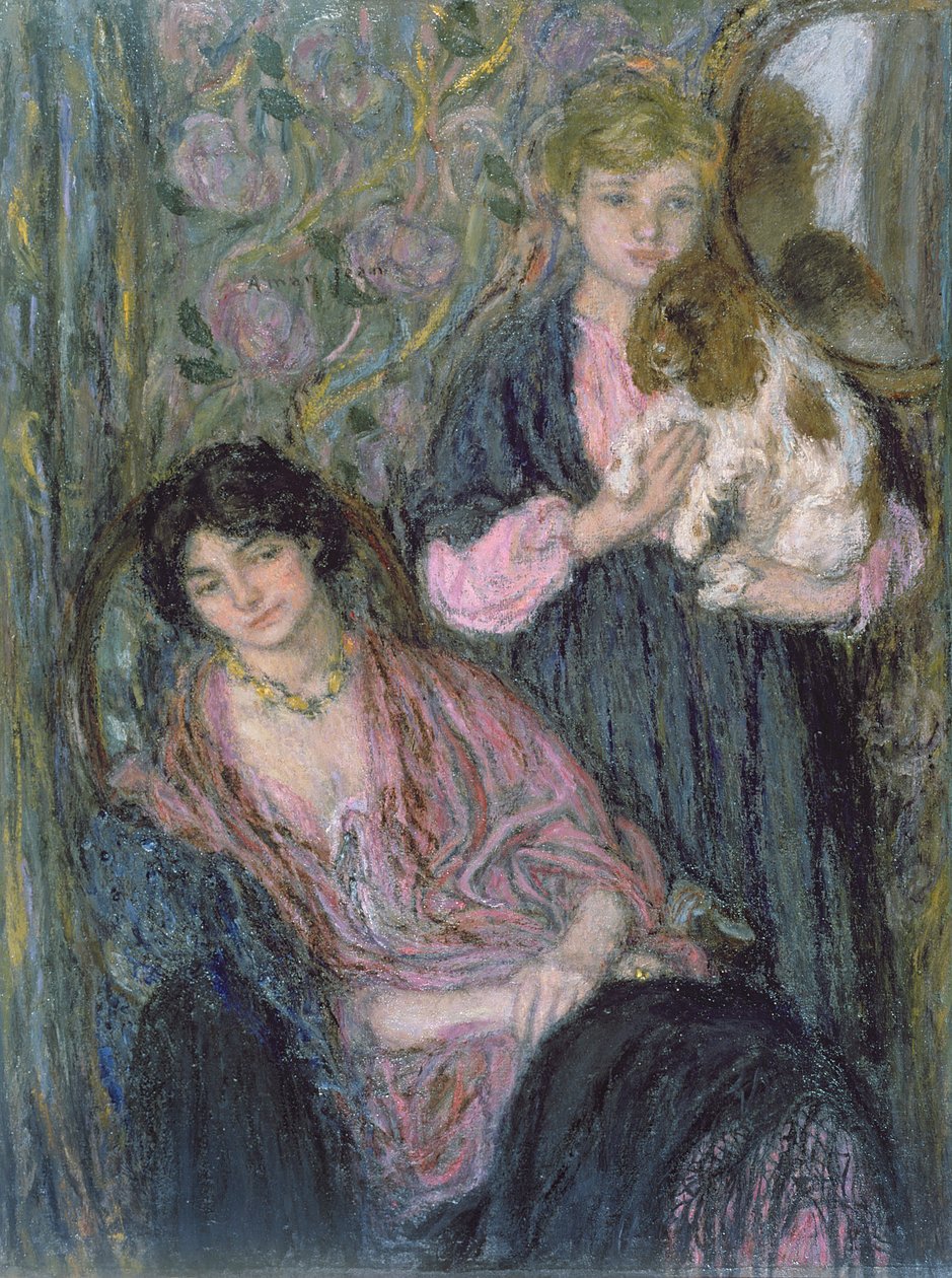 Deux femmes avec un épagneul - Edmond François Aman Jean