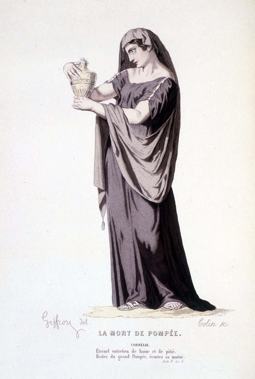 Le personnage de Cornélie dans la pièce de théâtre La mort de Pompée - Théâtre complet : (Recueil de pièces de Corneille) dessin de Geffroy, gravure de Colin - éd. Laplace, Sanchez et Cie, Paris 1884 - Edmond Aime Florentin Geffroy