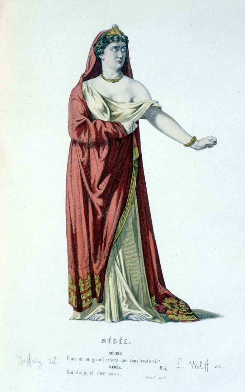 Personnage de Médée dans la tragédie Médée - Théâtre complet : (Collection de pièces de Corneille) dessin de Geffroy, gravure de L. Wolff - éd. Laplace, Sanchez et Cie, Paris 1884 - Edmond Aime Florentin Geffroy