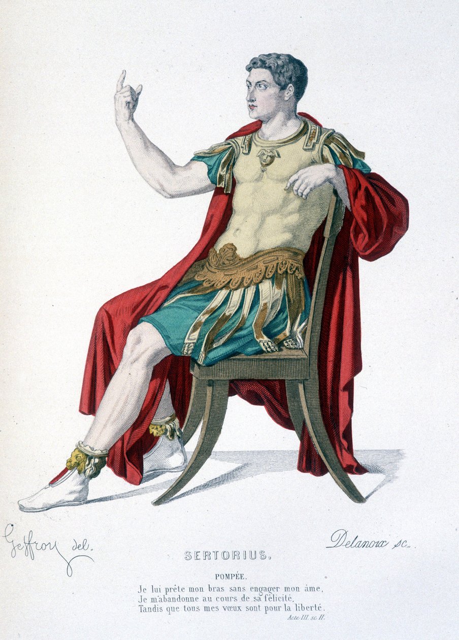 Personnage de Pompée dans la pièce de théâtre Sertorius - Théâtre complet : (Collection de pièces de Corneille) dessin de Geffroy, gravure de Delanoux - éd. Laplace, Sanchez et Cie, Paris 1884 - Edmond Aime Florentin Geffroy