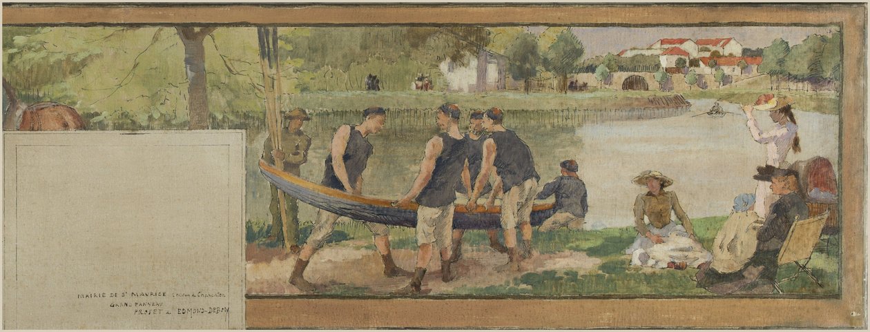 Esquisse pour la mairie de Saint-Maurice : Paysage. Les bords de la Marne (pour la salle des fêtes), entre 1890 et 1892 - Edmond Debon