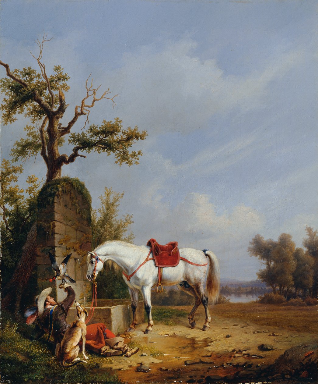 French : Cavalier avec cheval Riding With Horse - Edmond Jean Baptiste Tschaggeny