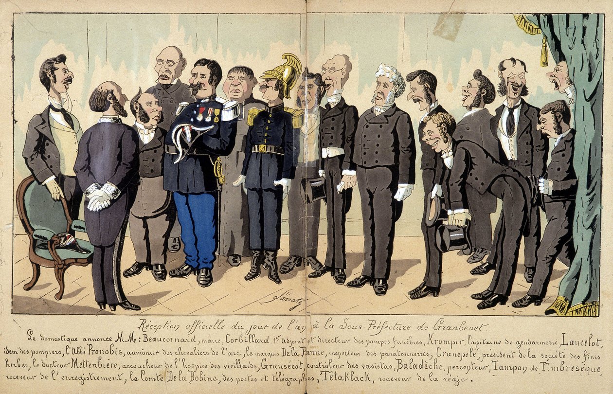 Caricature sur la société française par Lavrate : les différentes figures de la fonction publique, des services administratifs... lors d