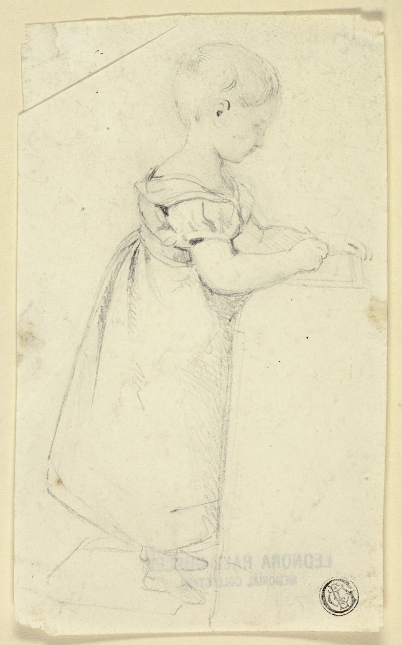 Petite fille debout à son bureau et écrivant - Edmund Thomas Parris