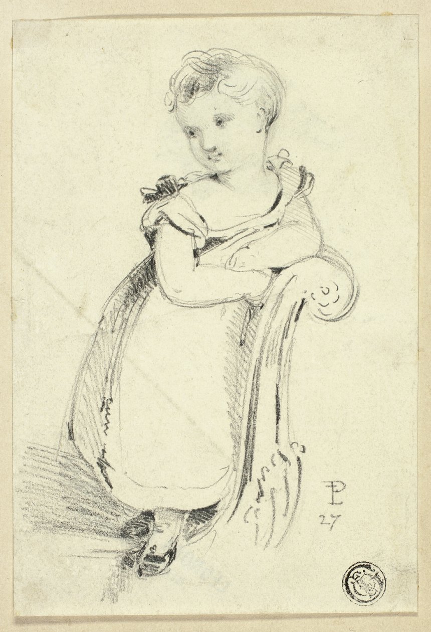Petite fille debout sur un canapé (recto) ; Fragment : Dos de la tête d