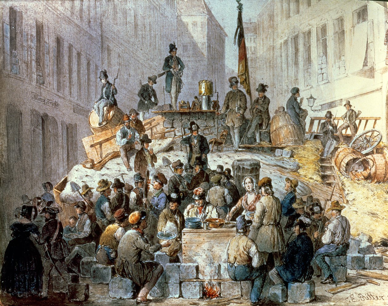 Barricades dans Marzstrasse, Vienne, 1848 - Edouard Ritter