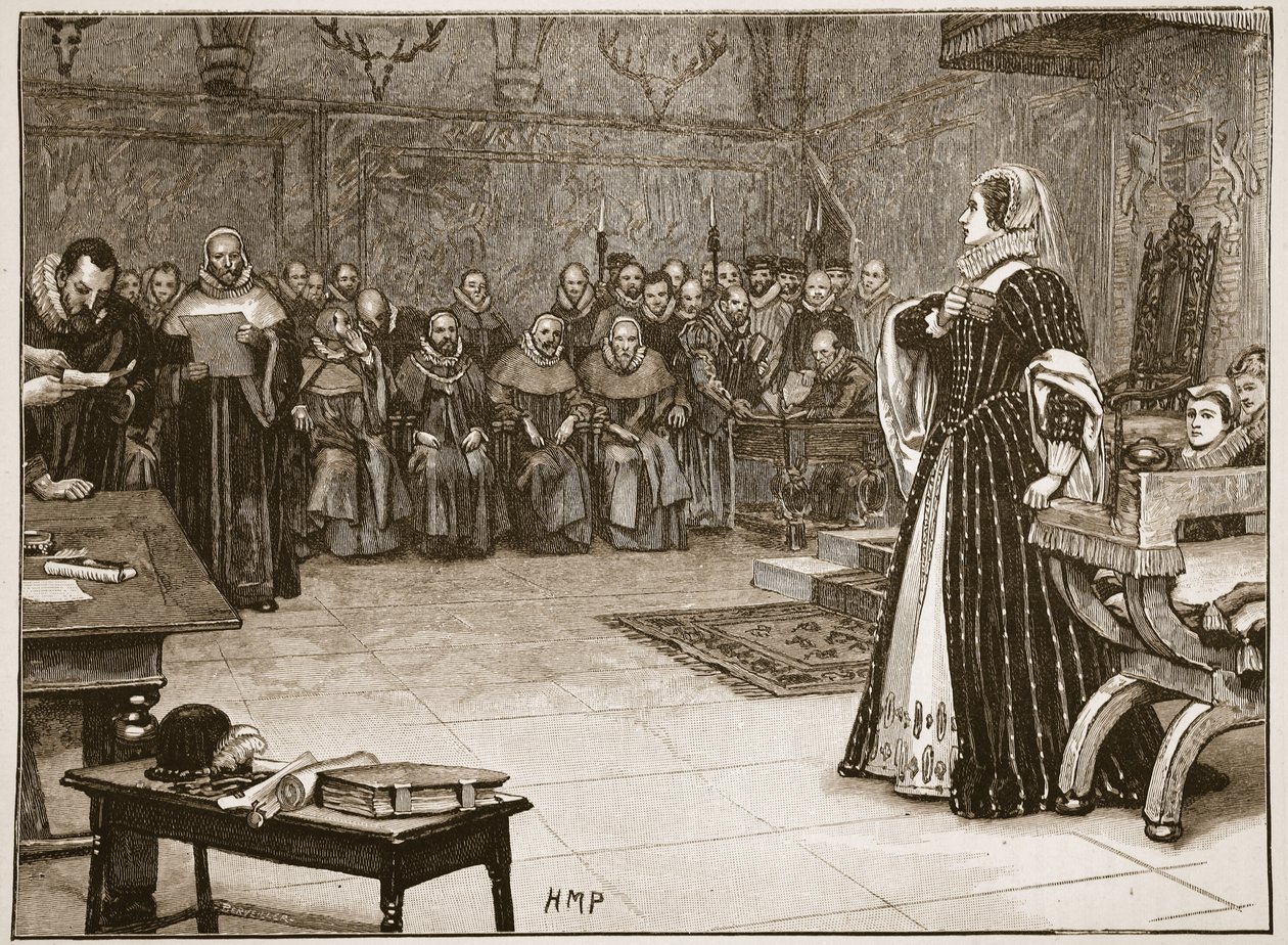Procès de Marie Stuart au château de Fotheringhay, illustration de 