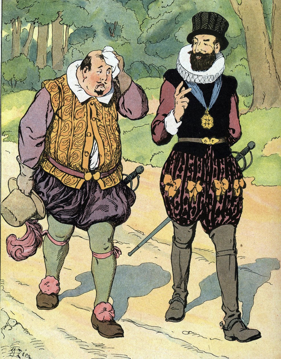 Roi Henri IV (1553-1610) et Charles II Duc de Mayenne (1554-1611) Illustration par Édouard Zier dans « Nos gloires nationales » 1920 Collection privée - Edouard Francois Zier