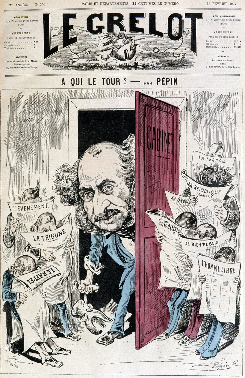 (Caricature sur la censure de la presse) - par Pépin, dans « Le Grelot » du 18/02/1877 - Edouard Guillaumin Pepin