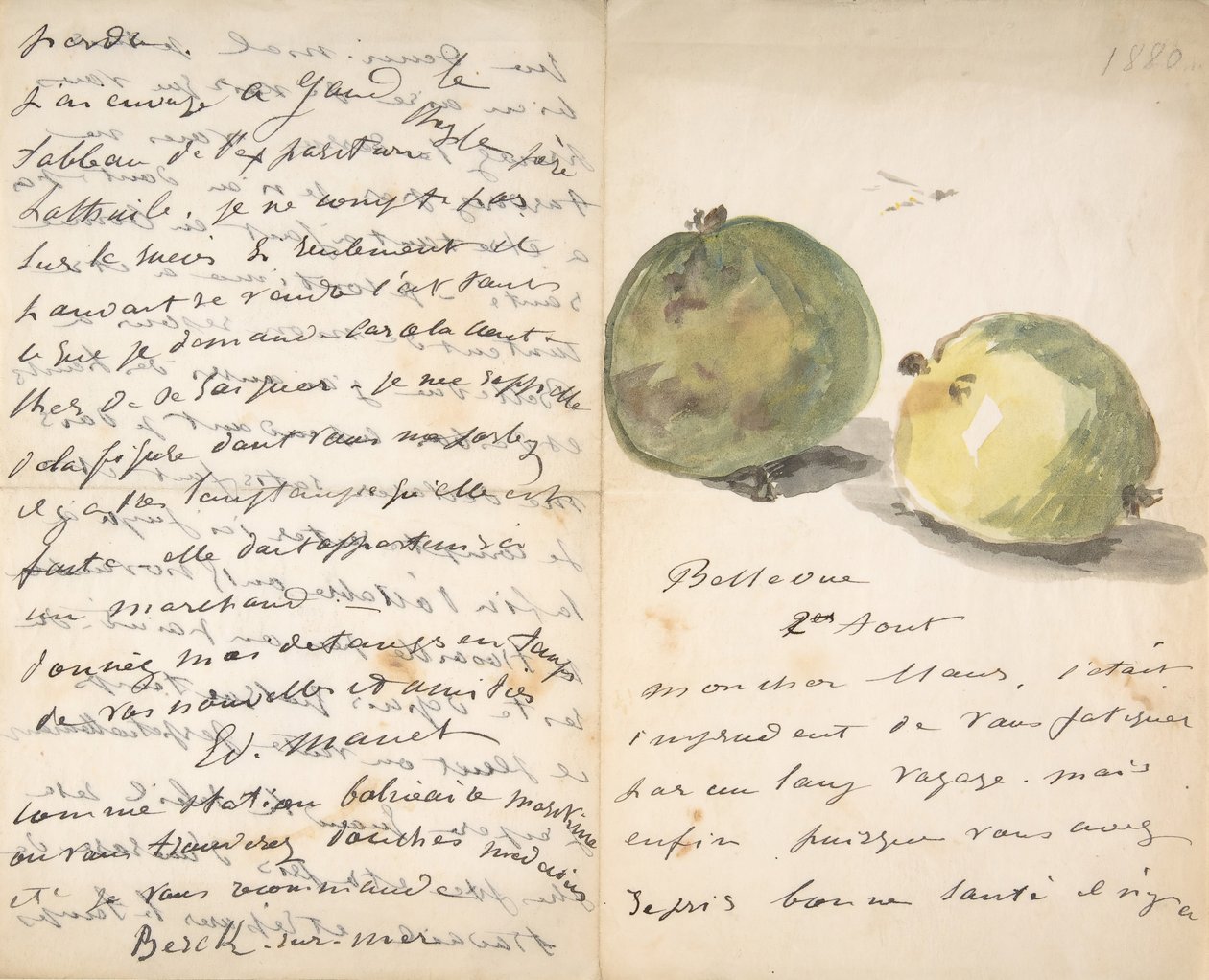 Une lettre à Eugène Maus, décorée de deux pommes, 2 août 1880 - Édouard Manet
