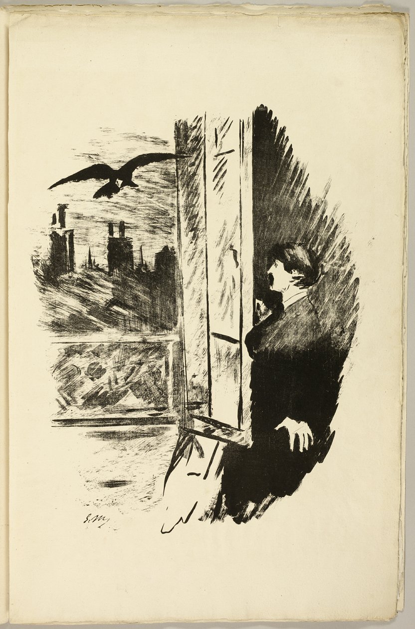 À la fenêtre ("Open here I flung the shutter..."), du Corbeau - Édouard Manet