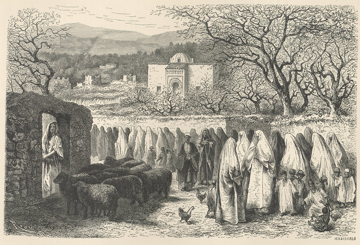 Marabout et procession : Tlemcen, gravé par Henri Theophile Hildibrand (1824-97) - Edouard Riou