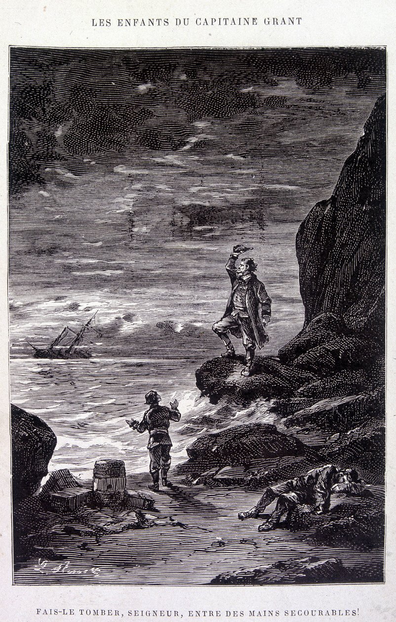 Descendez-le, Seigneur, entre des mains découragées ! dans « Les Enfants du Capitaine Grant » par Jules Verne - Edouard Riou
