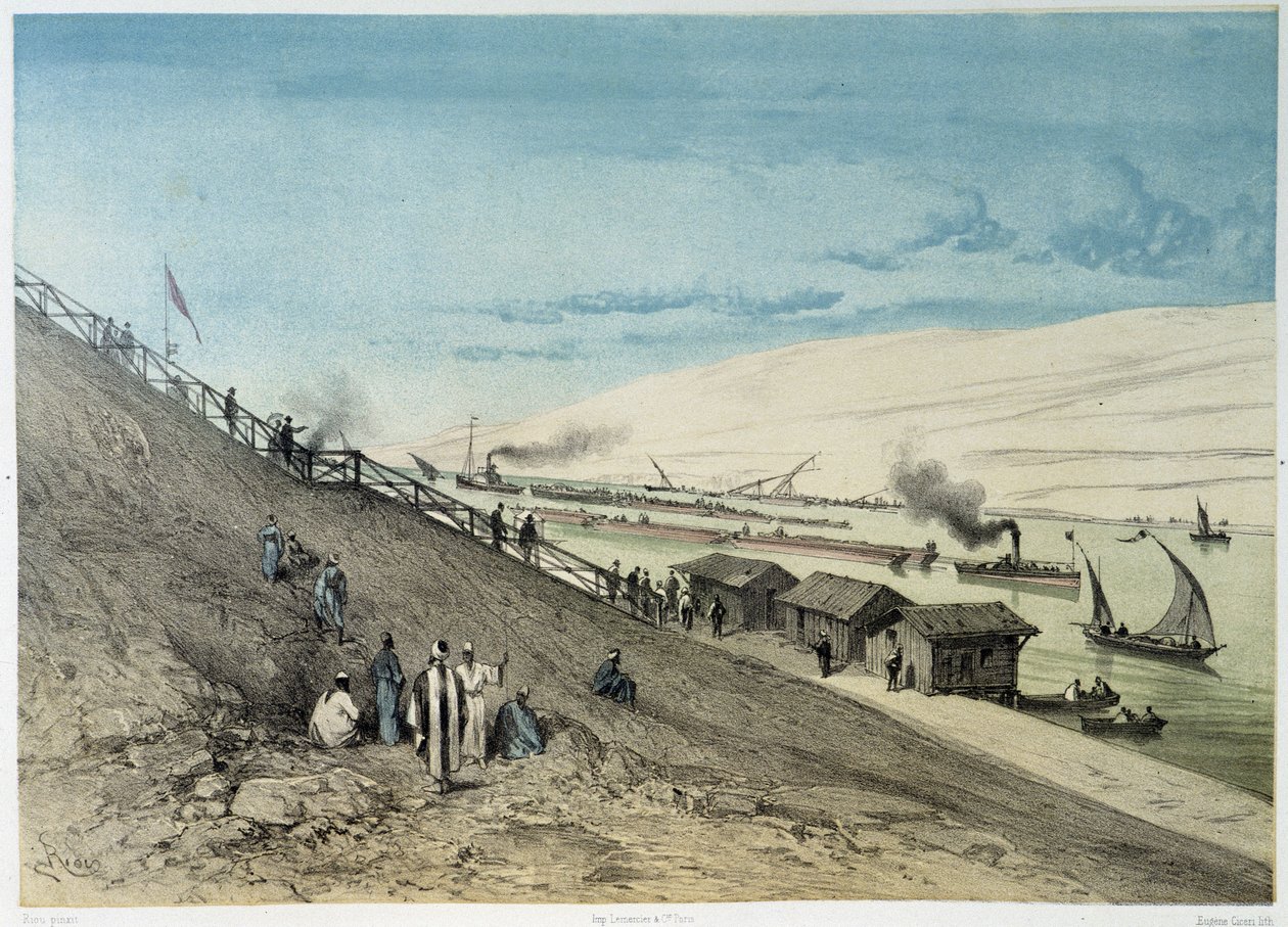 Vue du canal dans "Inauguration du canal de Suez par G. Nicole. 1869 - Edouard Riou