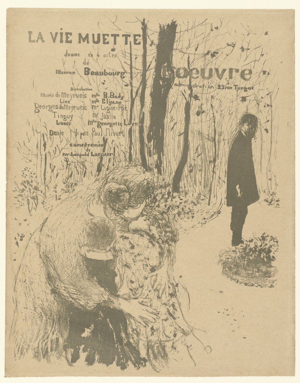 Couverture pour programme avec femme et deux enfants et homme dans un parc pour la pièce La vie muette - Edouard Vuillard