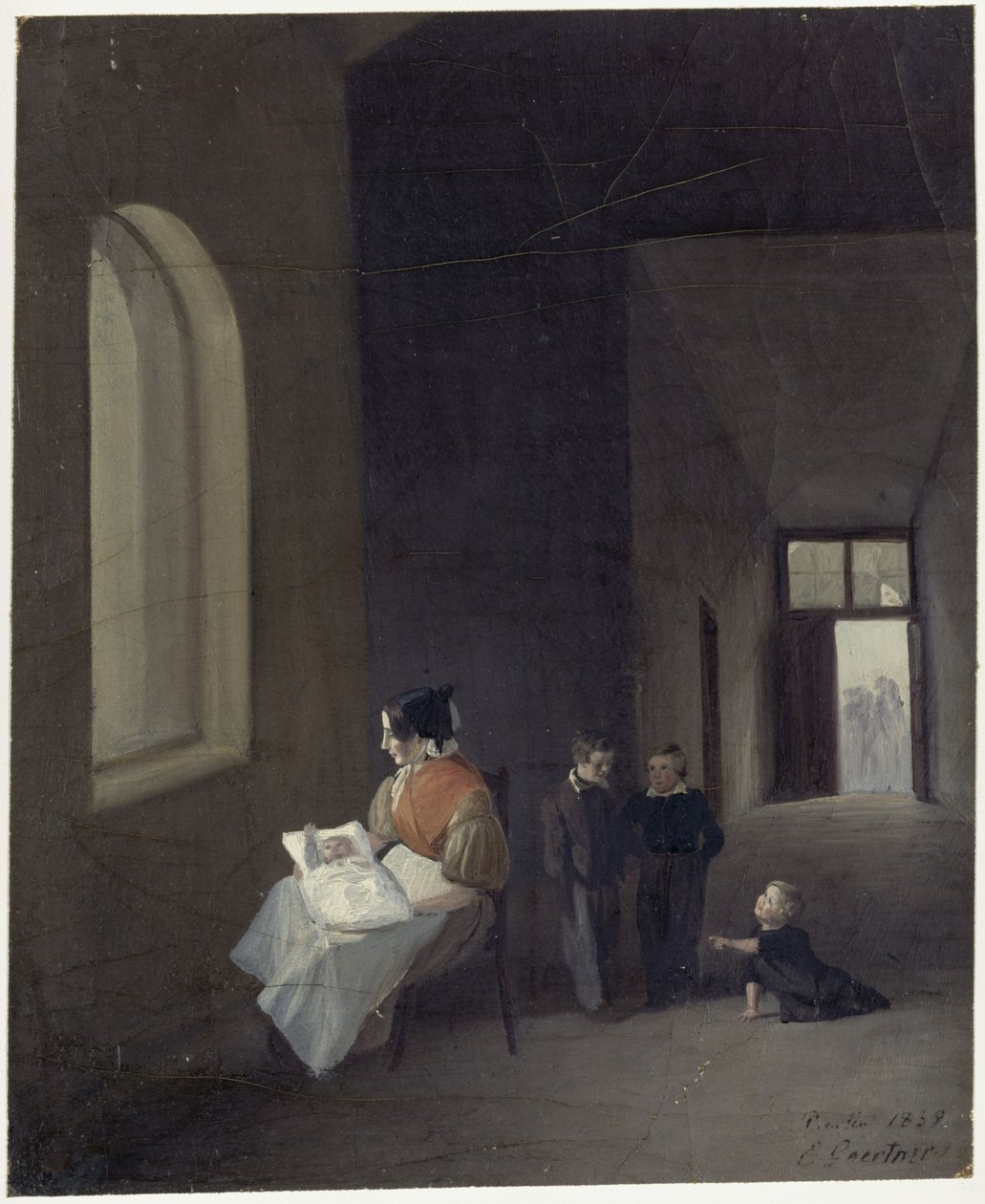 Femme avec des enfants dans une salle - Eduard Gaertner