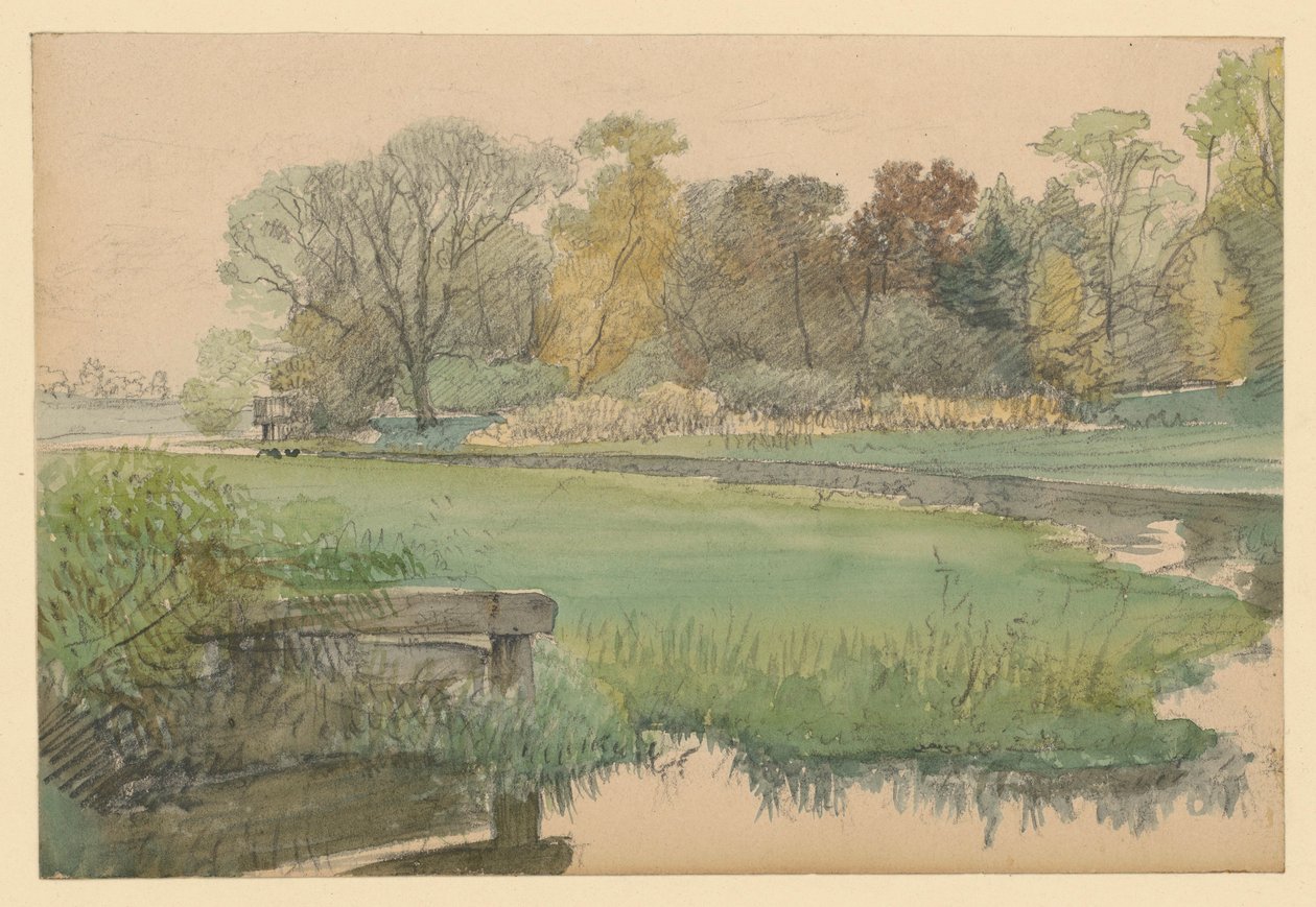 Paysage avec prairie et ruisseau - Eduard Gaertner