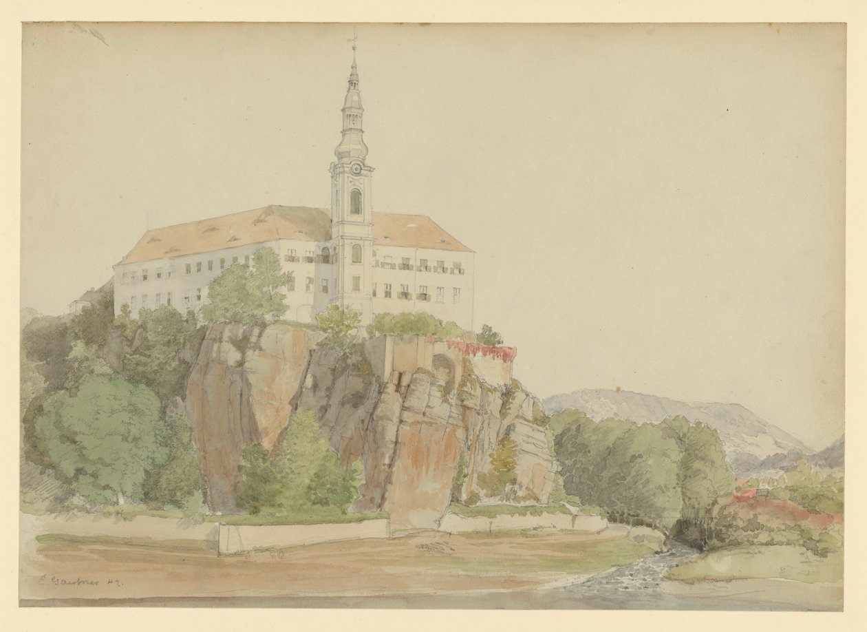 Château sur le fleuve (Danube ?) - Eduard Gaertner
