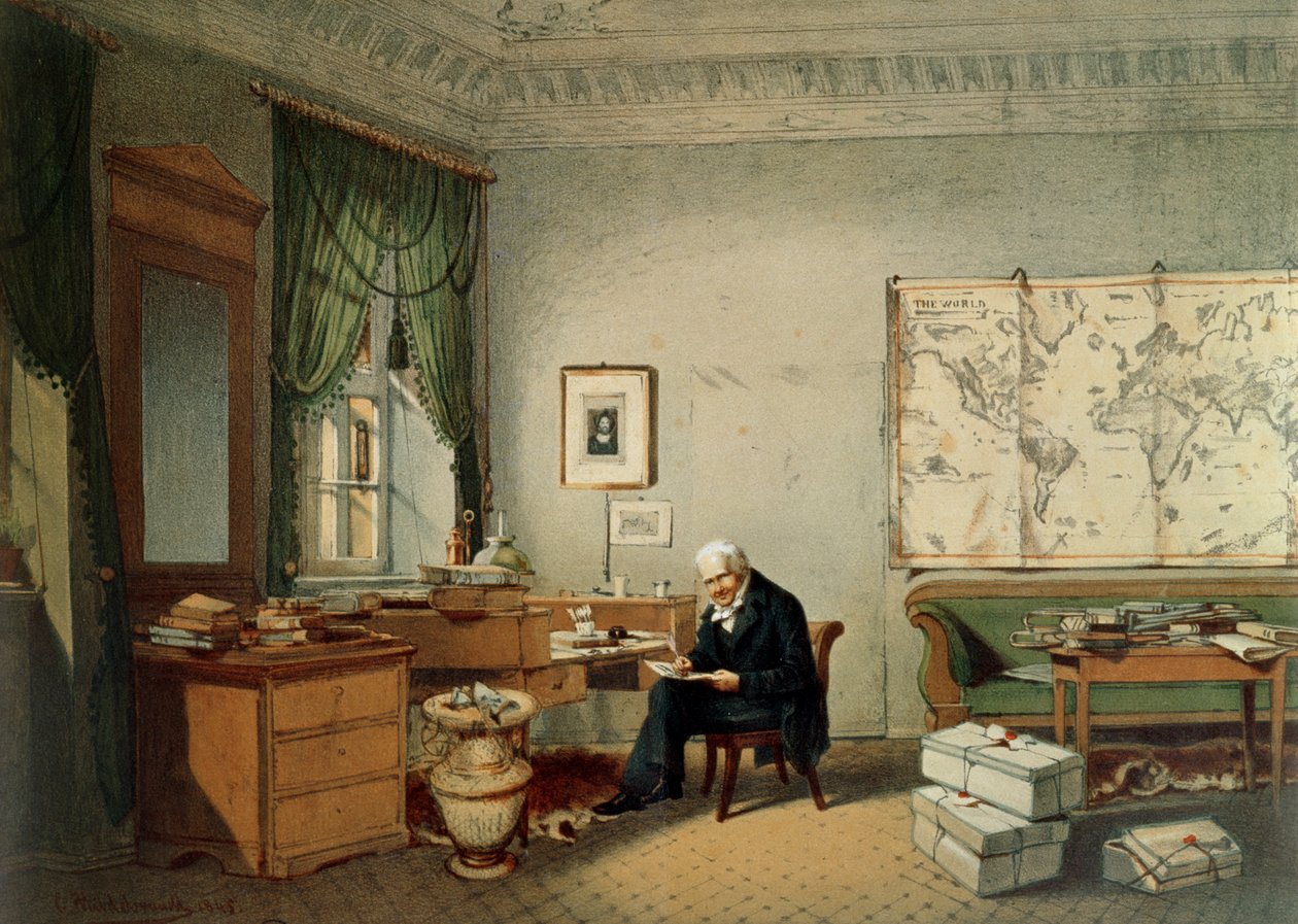 Baron Alexander von Humboldt (1769-1859) dans son étude - Eduard Hildebrandt