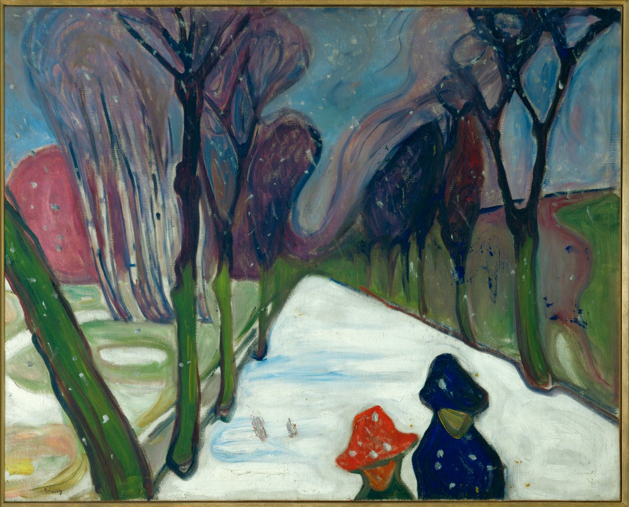 Avenue dans la neige (huile sur toile) - Edvard Munch