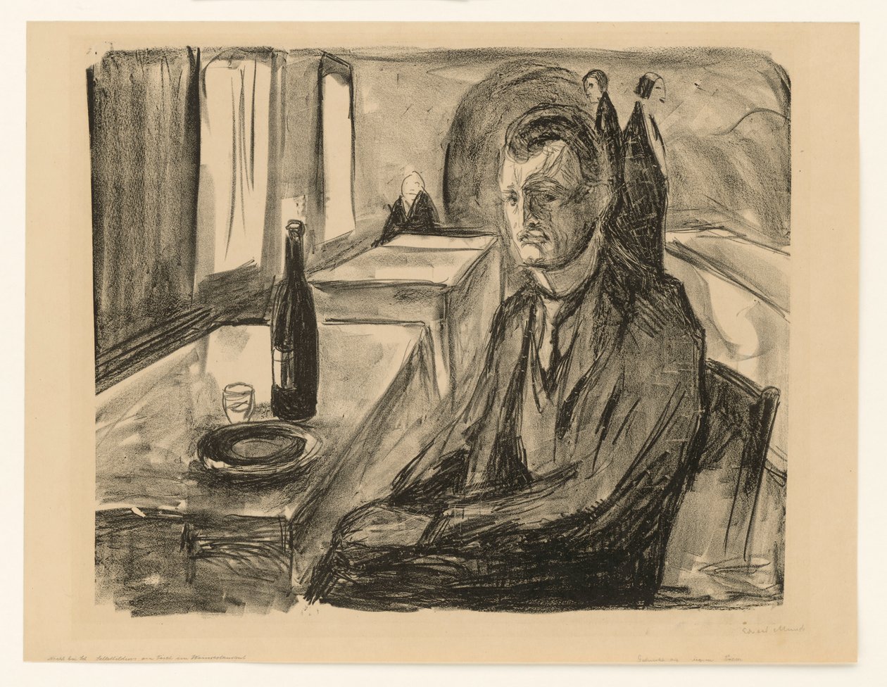 Autoportrait avec une bouteille de vin - Edvard Munch