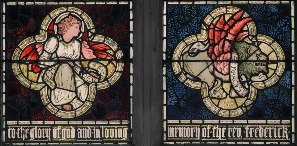 Birmingham, Acocks Green, Sainte Marie la Vierge, Morris & Co., Edward Burne-Jones, John Henry Dearle, Symboles des Évangélistes, Saint Matthieu et Saint Marc, 1895 - Edward Coley and Dearle Burne-Jones