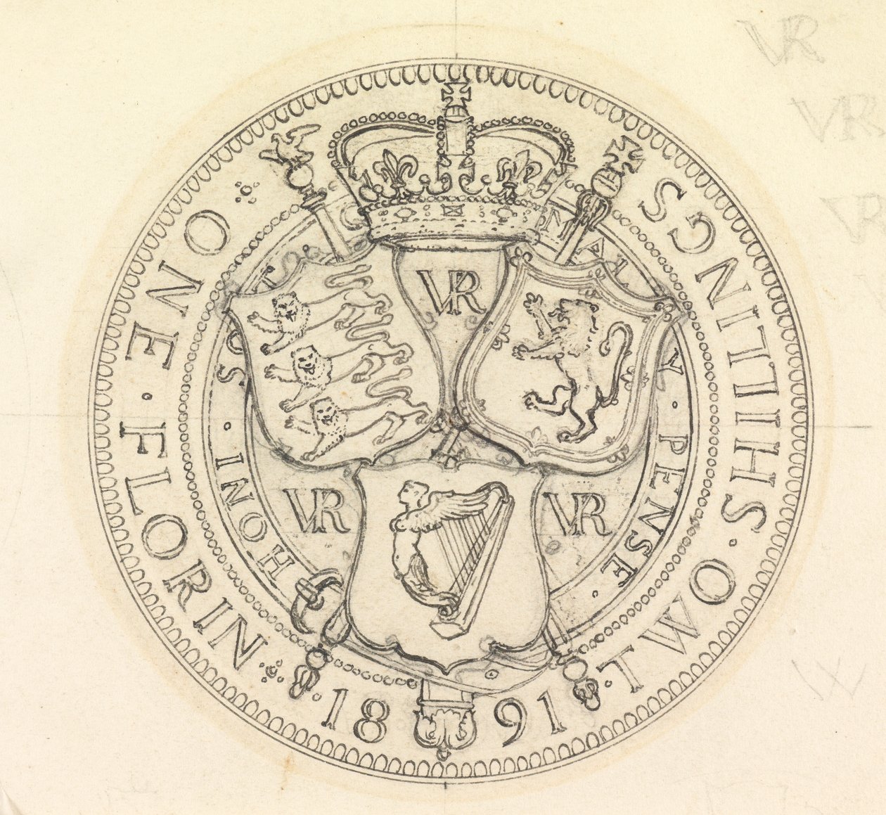 Deux esquisses de design pour le Florin et le Shilling, 1891 - Edward John Poynter