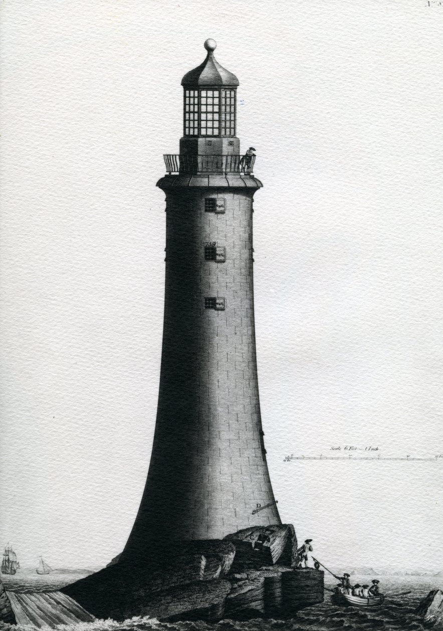Élévation sud du phare en pierre achevé sur l