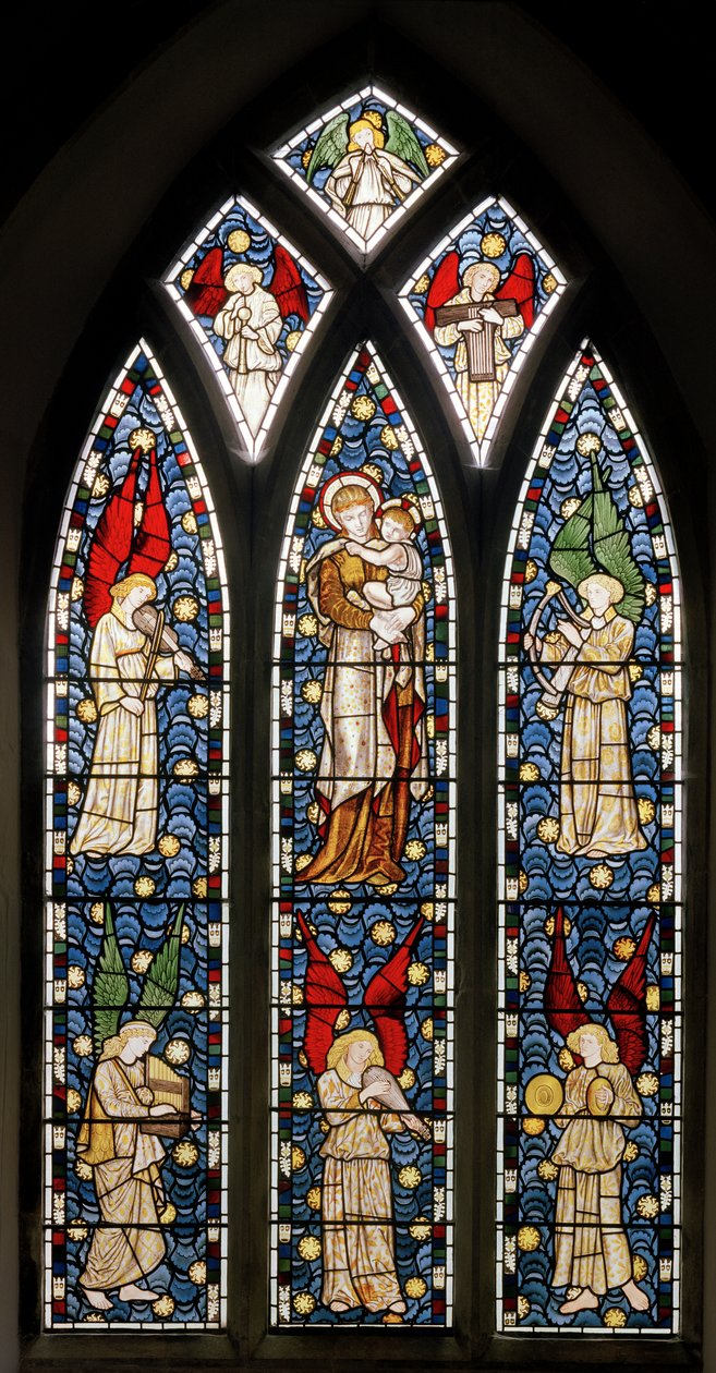 Tilehurst, St Michael, Morris Marshall & Faulkner & Co, William Morris, Edward Burne-Jones, Madonna et enfant, Anges musiciens - Edward and Morris Burne-Jones
