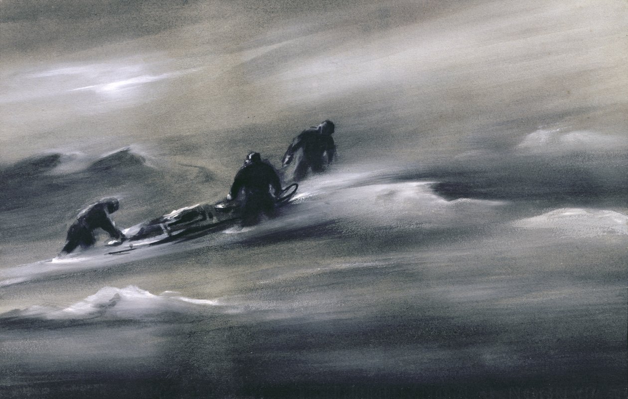 Trois hommes avec une luge dans la neige, 1910-12 - Edward Adrian Wilson
