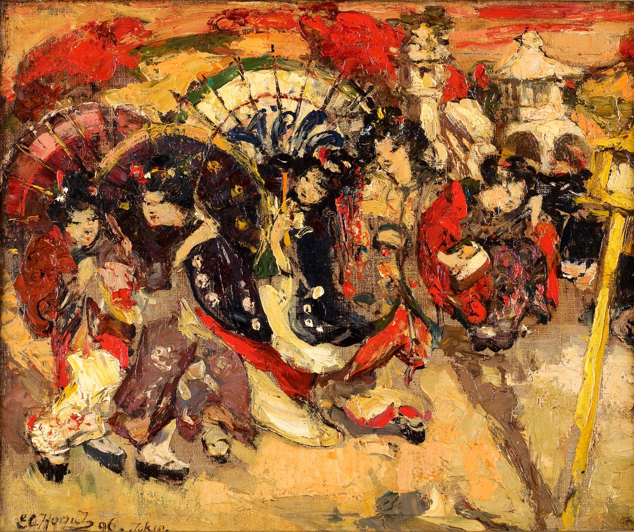 Figures japonaises dans un jardin - Edward Atkinson Hornel