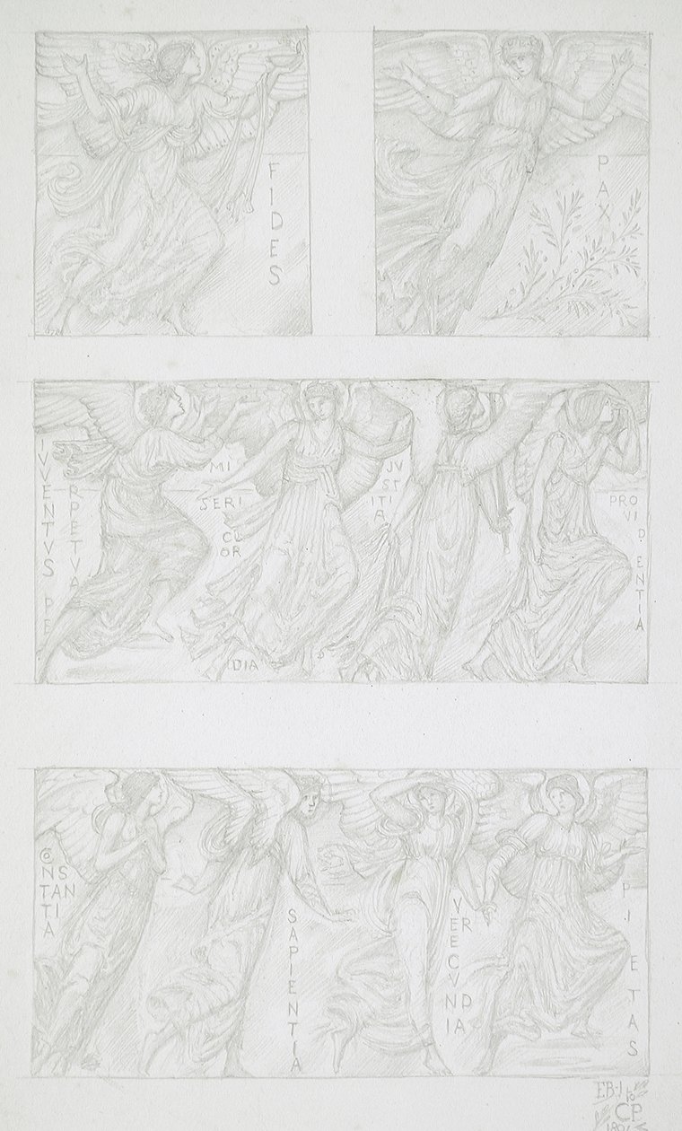 Études sur papier de figures allégoriques - Edward Burne-Jones
