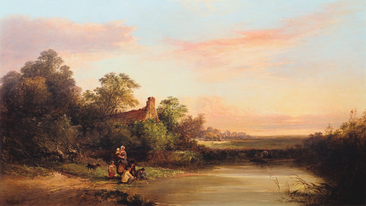 Paysage anglais avec cottage et ruisseau, 1860 - Edward Charles Williams
