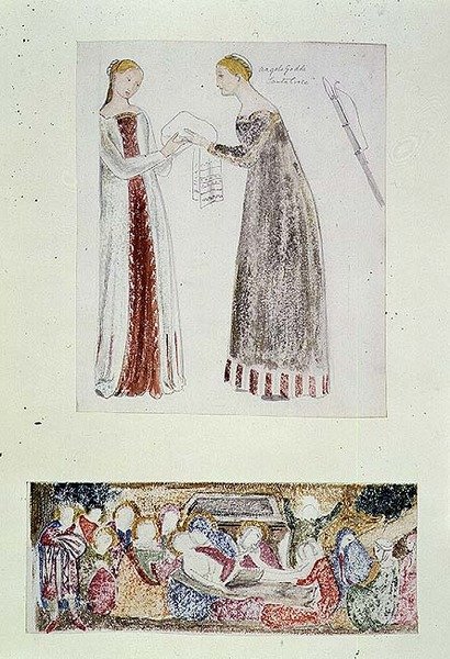Deux servantes, copie de La Naissance de Marie par Giovanni da Milano de la Chapelle Rinuccini, Florence - Edward Coley Burne Jones