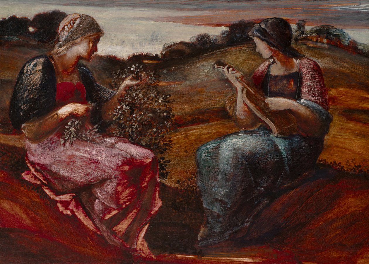 Deux personnages dans un paysage (huile sur toile) - Edward Coley Burne-Jones