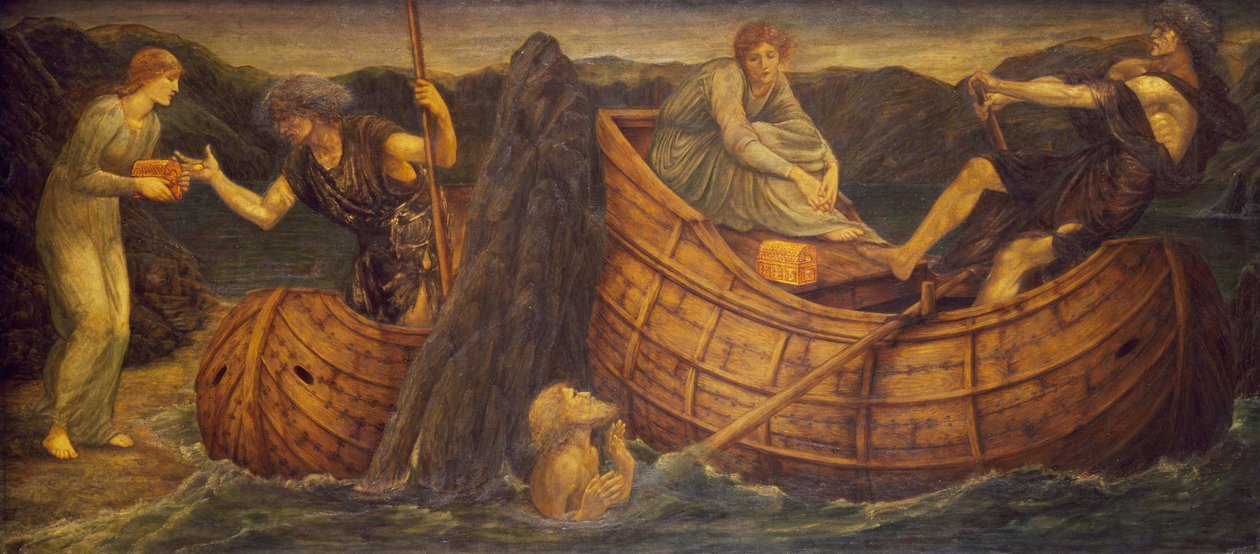 Cupidon et Psyché - Fresques du Palais Vert - Psyché donnant la pièce au passeur du Styx, 1881 - Edward Burne Jones