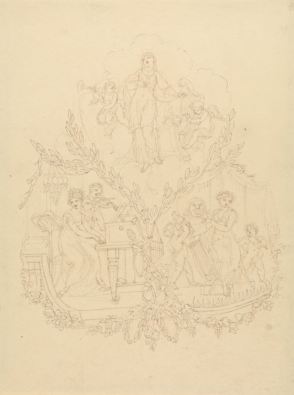 Figures féminines et putti jouant des instruments de musique - Edward Francis Burney