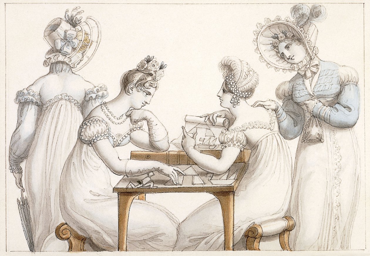 Dames découpant des silhouettes et dames conversant dans un intérieur - Edward Francis Burney